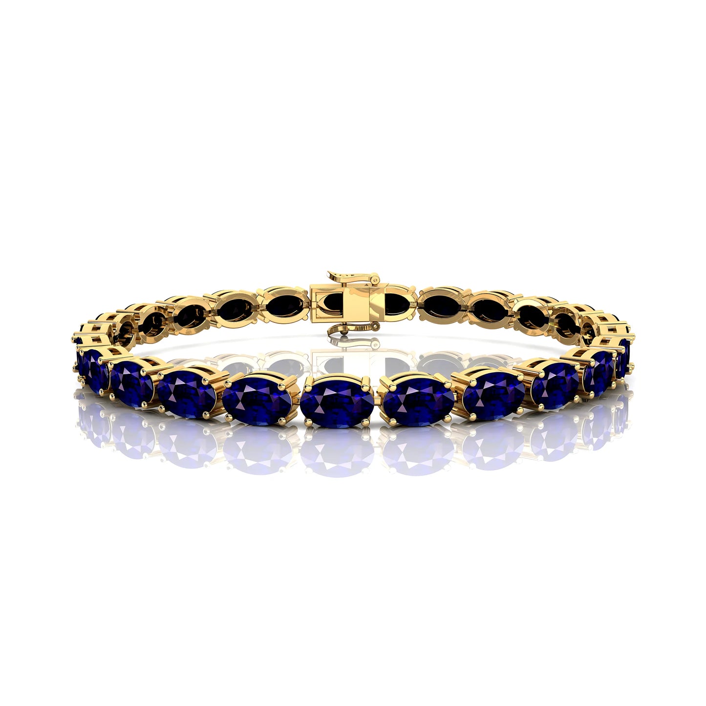 14K Gold Top Quality Natural Blue Sapphire Birthstone Tennis Chain Bracelets Oval Shape Prong Setting Precious Gemstone Bracelet