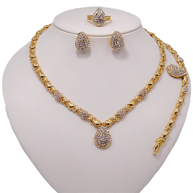 Zhuerrui XOXO New Design American Hot Sale High Quality X Water Drop 18 K Gold Plated Jewelry Set HM20080814