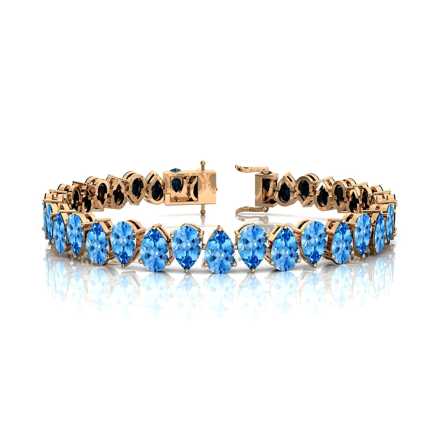Luxury 14k 18k Gold Pear Shape Blue Aquamarine Tennis Chain Bracelet Classic Trending Style Most Selling Women's Bracelets