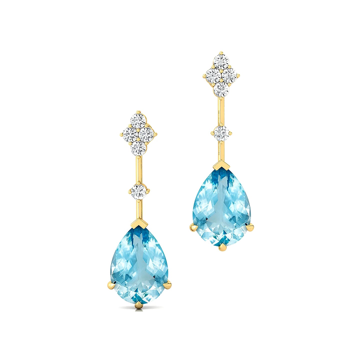 Pear Shaped Natural Aquamarine Gemstone With Real Diamonds Cute Designer Stud Earrings Solid 18k Gold Rhodium Plated Jewelry