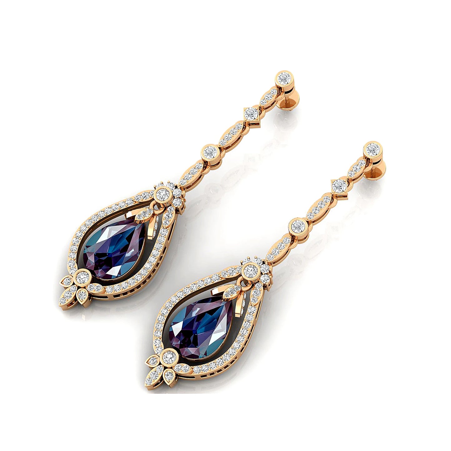 Lab Grown Alexandrite Gemstone Dainty Earrings Gift 18k Solid Gold Rhodium Plated Real Diamonds Luxurious Dangle Halo Earrings