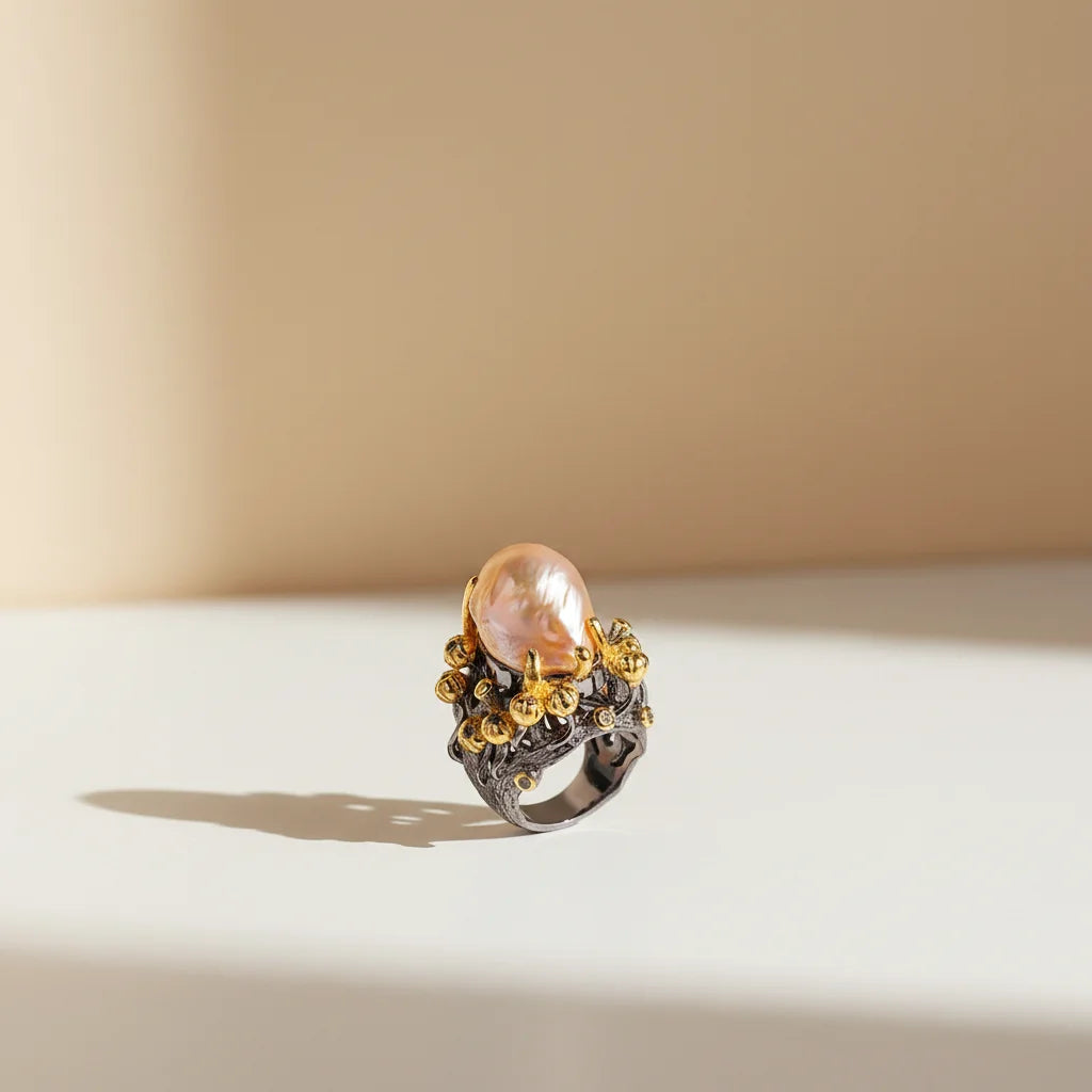 Freshwater 925 Baroque Pearl Silver Ring Boho Jewelry