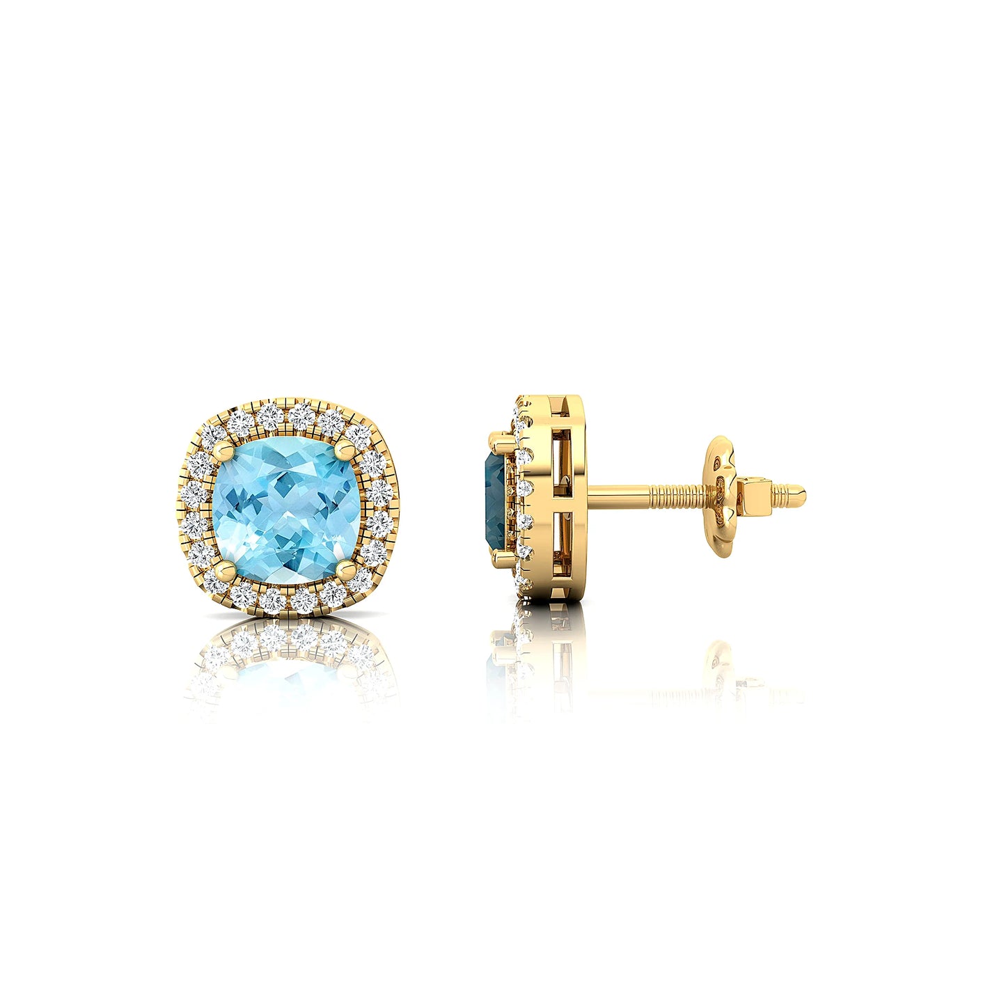 Natural Aquamarine Gemstone & Real Diamonds Stud Halo Earrings For Women 18k Solid Gold Fine Anniversary Gift For Wife ODM OEM