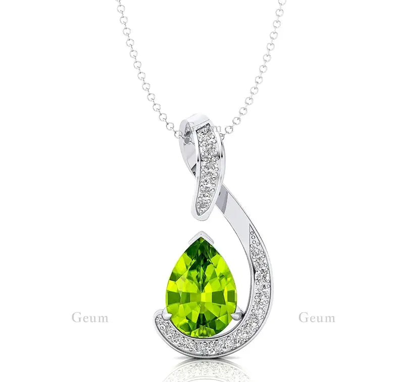 Pear Cut Natural Peridot Gemstone & Real Diamond Charm Pendant in 18K Solid Gold Pendant Custom Bridal Fine Jewelry OEM ODM