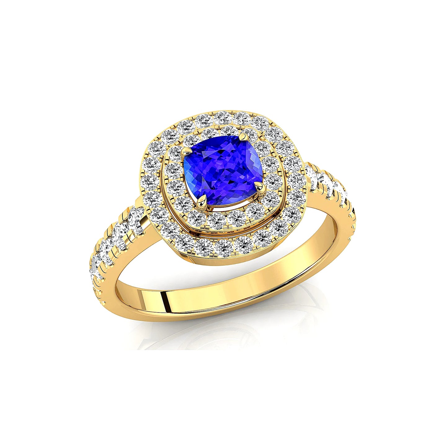 100% Natural Tanzanite Gemstone Halo Solitaire Ring 18K Solid Gold Rhodium Plated Certified Wedding Cushion Cut Wedding Rings