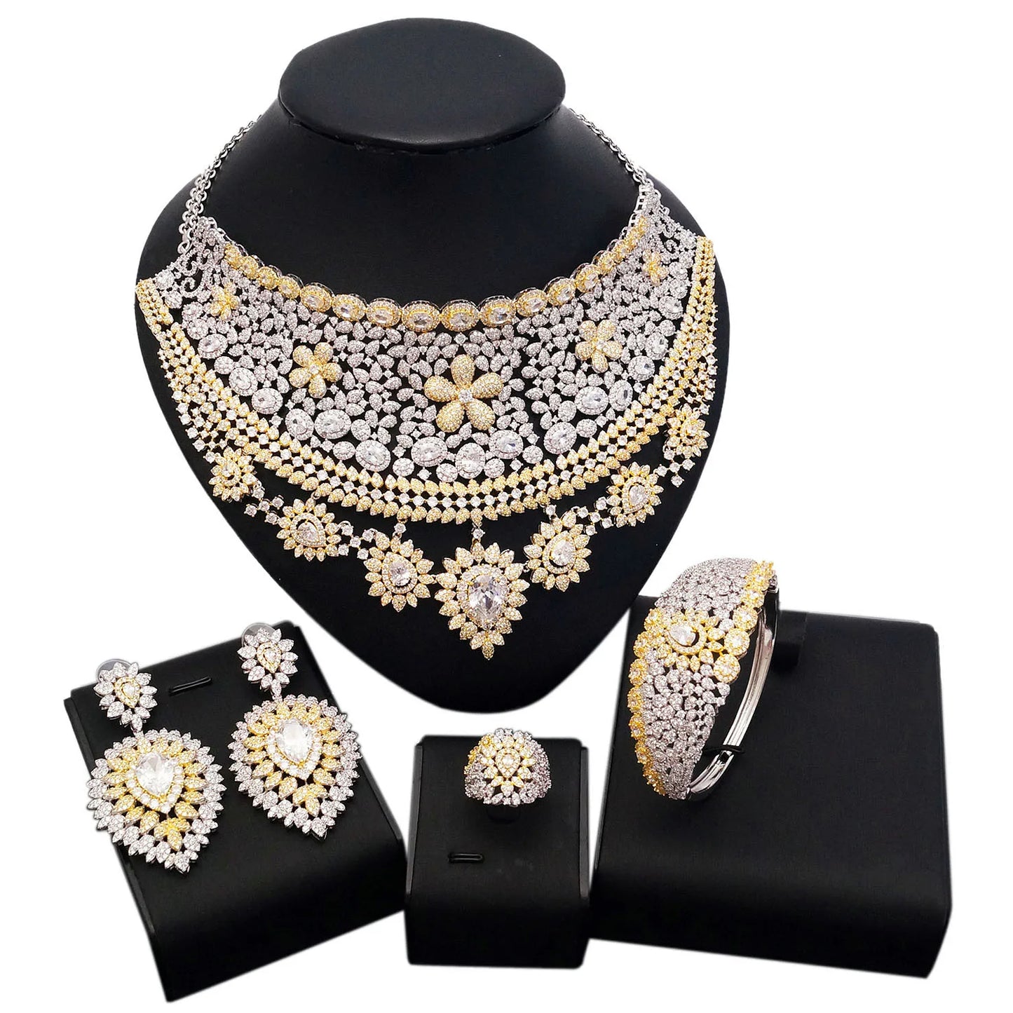 Zhuerrui Hot Sell Brass Girls Jewelry Diamond Women Wedding Cubic Zircon Crystal CZ Dubai Bridal Jewelry Set HZ18013001