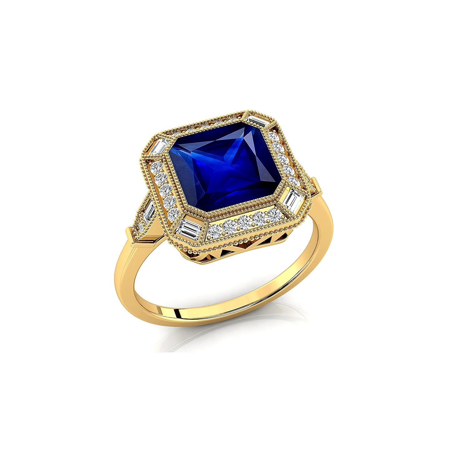Minimalist 18K Solid Gold Fine Bridal Jewelry Lab Grown Blue Sapphire Gemstone Real Diamonds Cluster Rings Rhodium Plated Prong