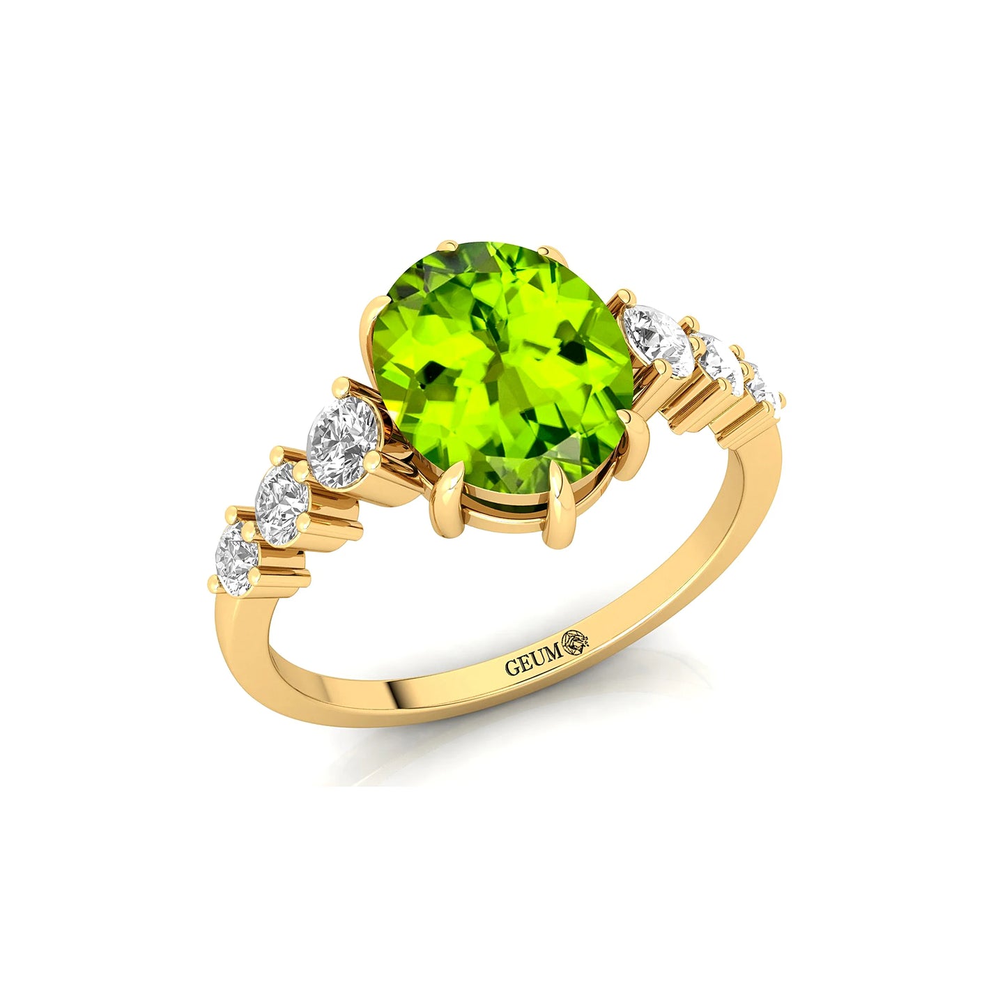 Natural Diamond Round Cut Peridot Gemstone Wedding Ring Solid 14k Pure Gold Handmade Gift Beloved Fine Jewelry Supplier OEM