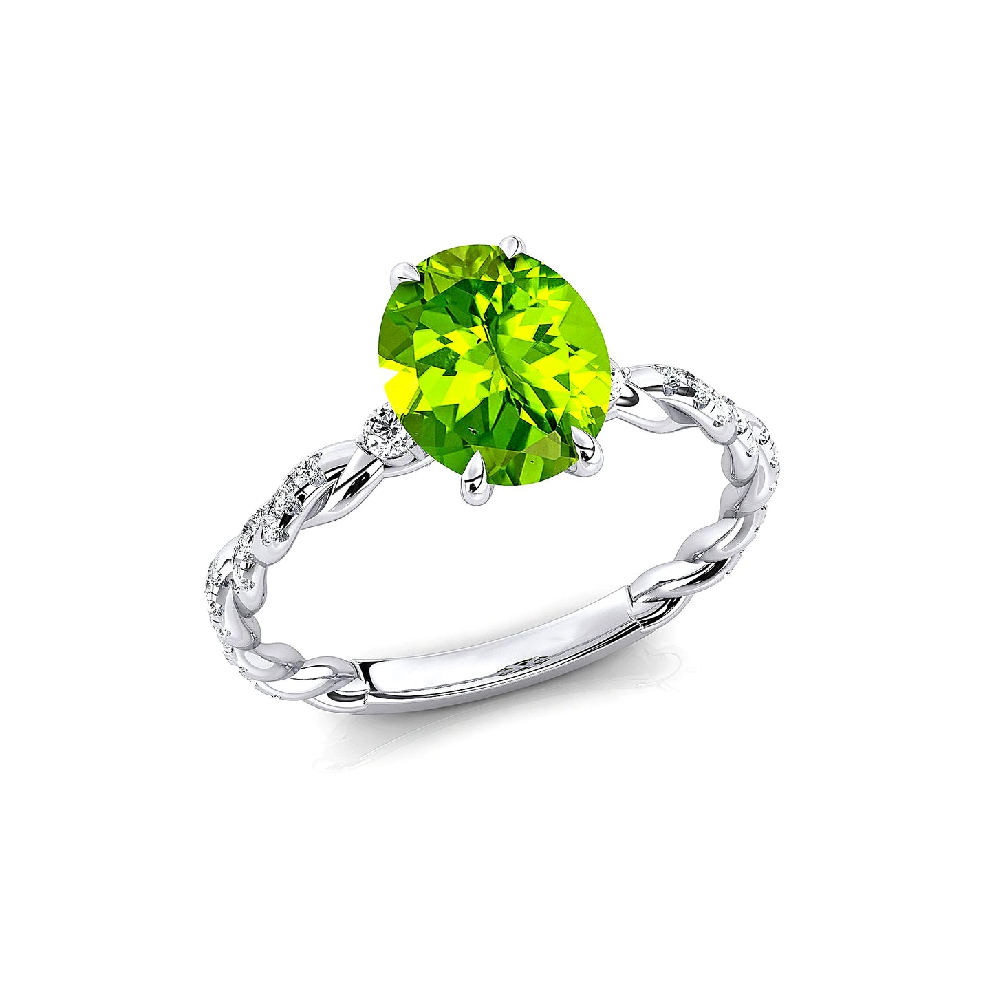 Fashionable Design Natural Peridot Gemstone Real Diamond Dainty Rings 18K Solid Gold Rhodium High Quality Fine Jewelry Party