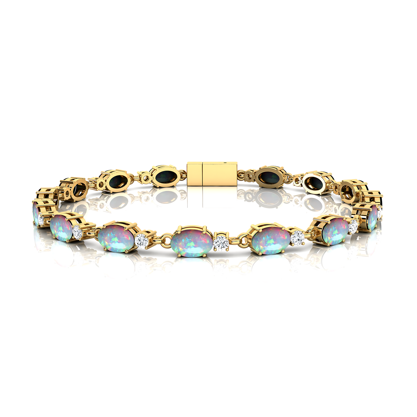 Natural Round Cut Ethiopian Opal 14K Gold Tennis Bracelet-Engagement Anniversary Gift & Party Fashion Jewelry