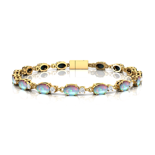 Natural Round Cut Ethiopian Opal 14K Gold Tennis Bracelet-Engagement Anniversary Gift & Party Fashion Jewelry