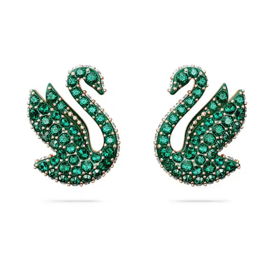 S&S Chic Green Lab Grown Swan Stud Earrings with Rose Gold Finish Luxury Women's Jewelry for Anniversary Party Gift