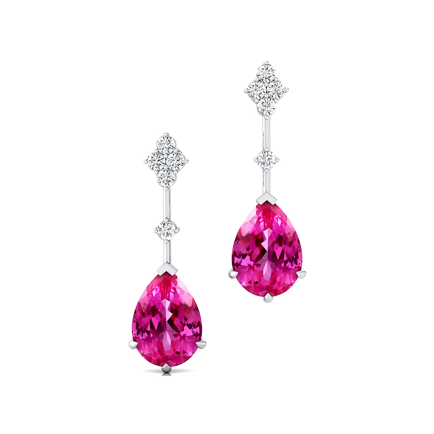 18k Solid Gold Fine Jewelry Pear Cut Lab Grown Pink Sapphire Gemstone & Real Diamonds Earrings Rhodium Plated Jewelry For Wife