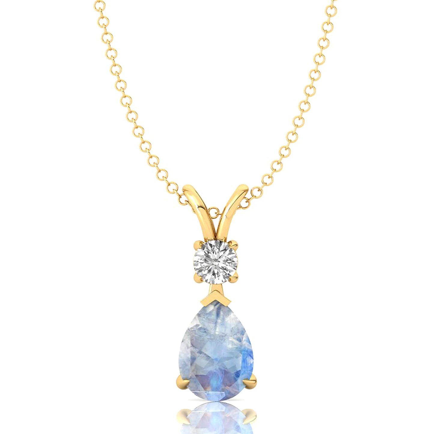 Pear Shape Rainbow Moonstone & Real Diamond Teardrop Shape Pendant 14k Gold Pendant Prong Set Pendant Jewelry Wholesale
