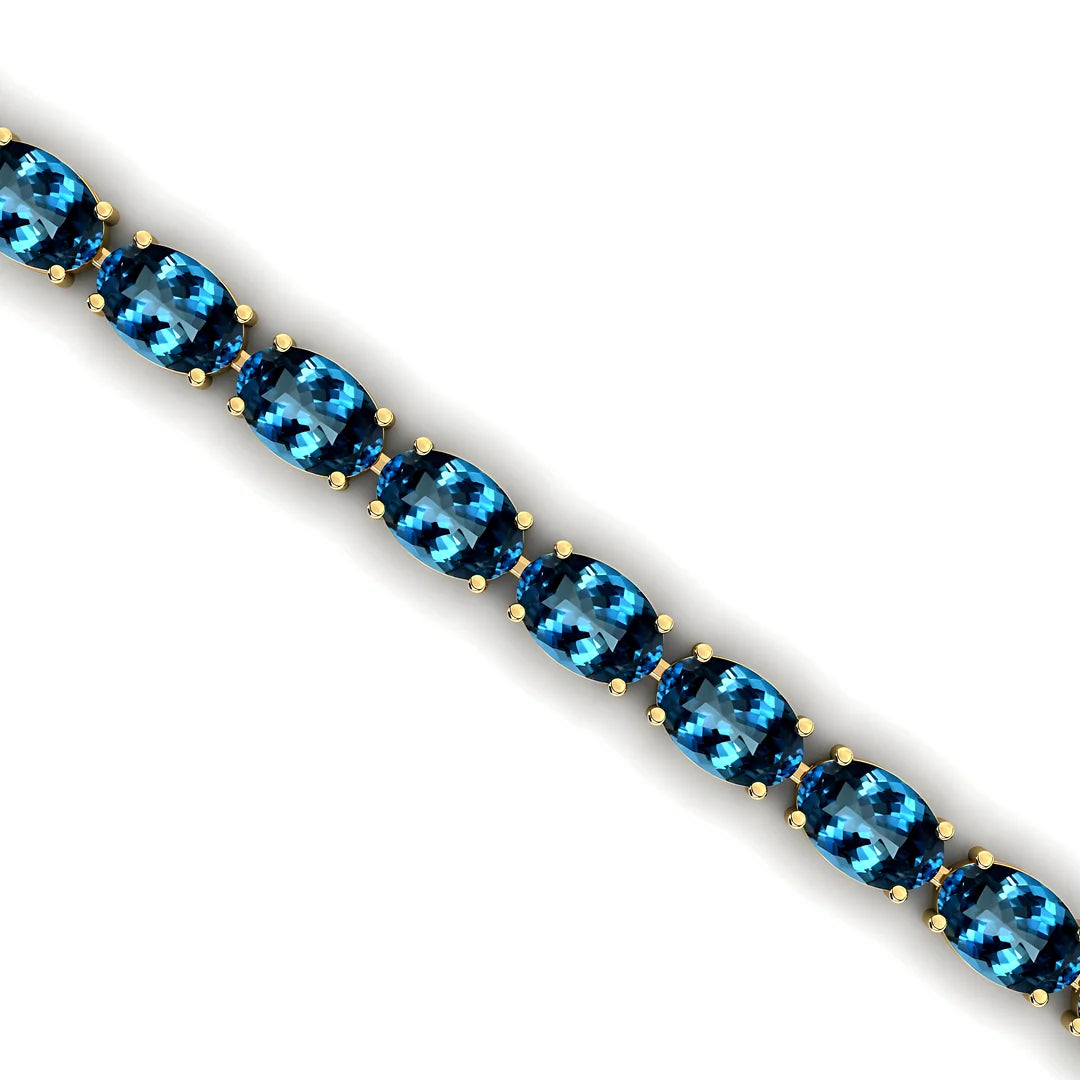 Natural Certified London Blue Topaz Tennis Bracelet 14K Rose Yellow White Gold Oval Cut 6X4 mm Gemstone Gifts Parties Bracelets