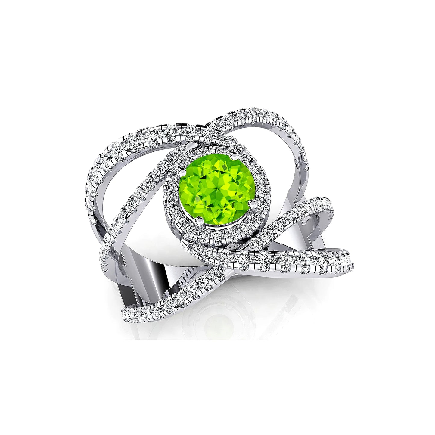 Unique Halo Solitaire Rings 18k Solid Gold Prong Set Natural Peridot Gemstone Diamonds Wedding Engagement Ring Gift For Wife