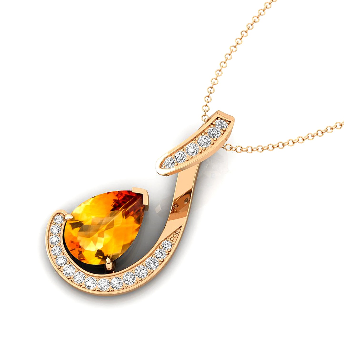 14k Gold Pendant Pear Cut Natural Citrine Gemstone Pendant Necklace Genuine IGI Certified Diamonds Pendants Wedding Gift For Her