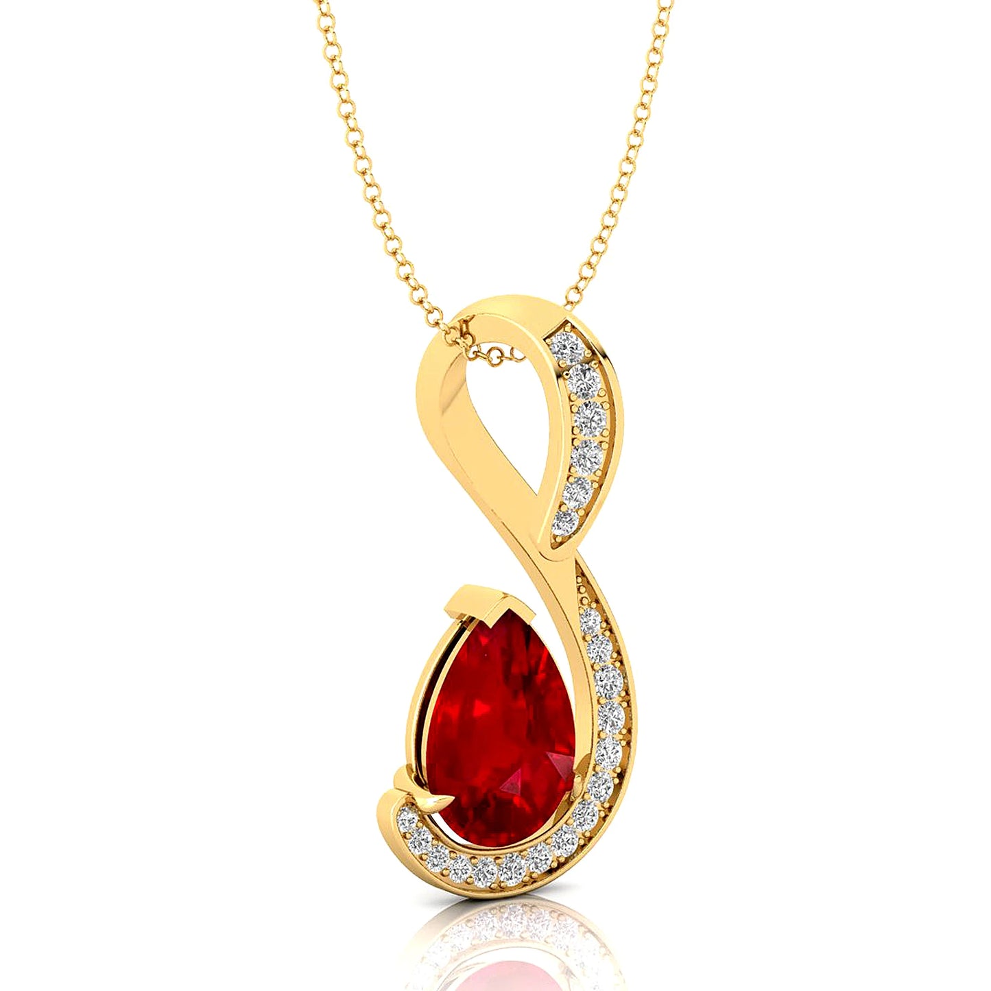 18k Gold Lab Grown Ruby Pendant Necklace New Arrival Unique Pear Shape Wedding Wear Lab Ruby Gemstone & Real Diamonds Pendant