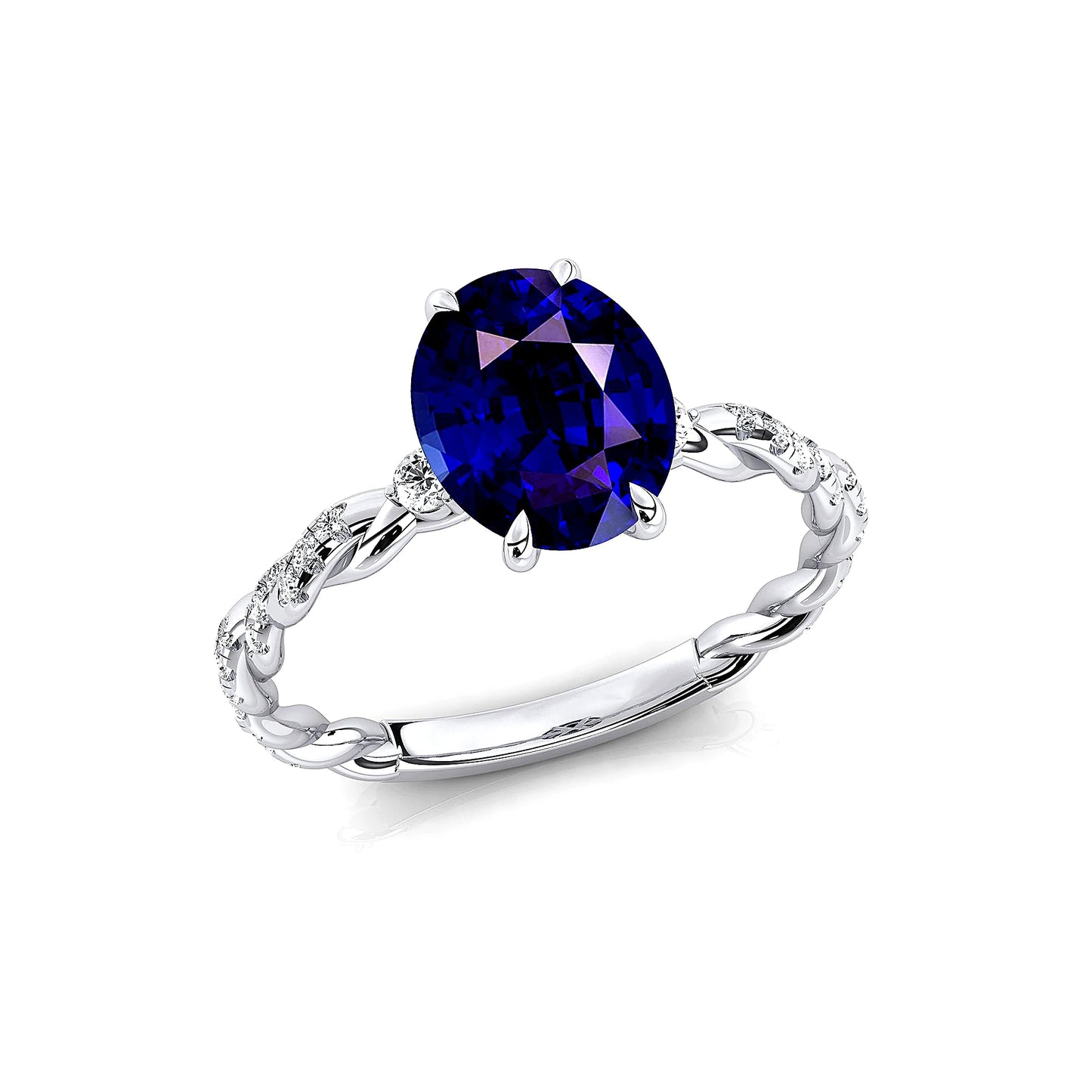 Vintage Design 18k Solid Gold Halo Solitaire Rings Adorned Cut Lab Grown Blue Sapphire Gemstone Real White Diamonds Wedding