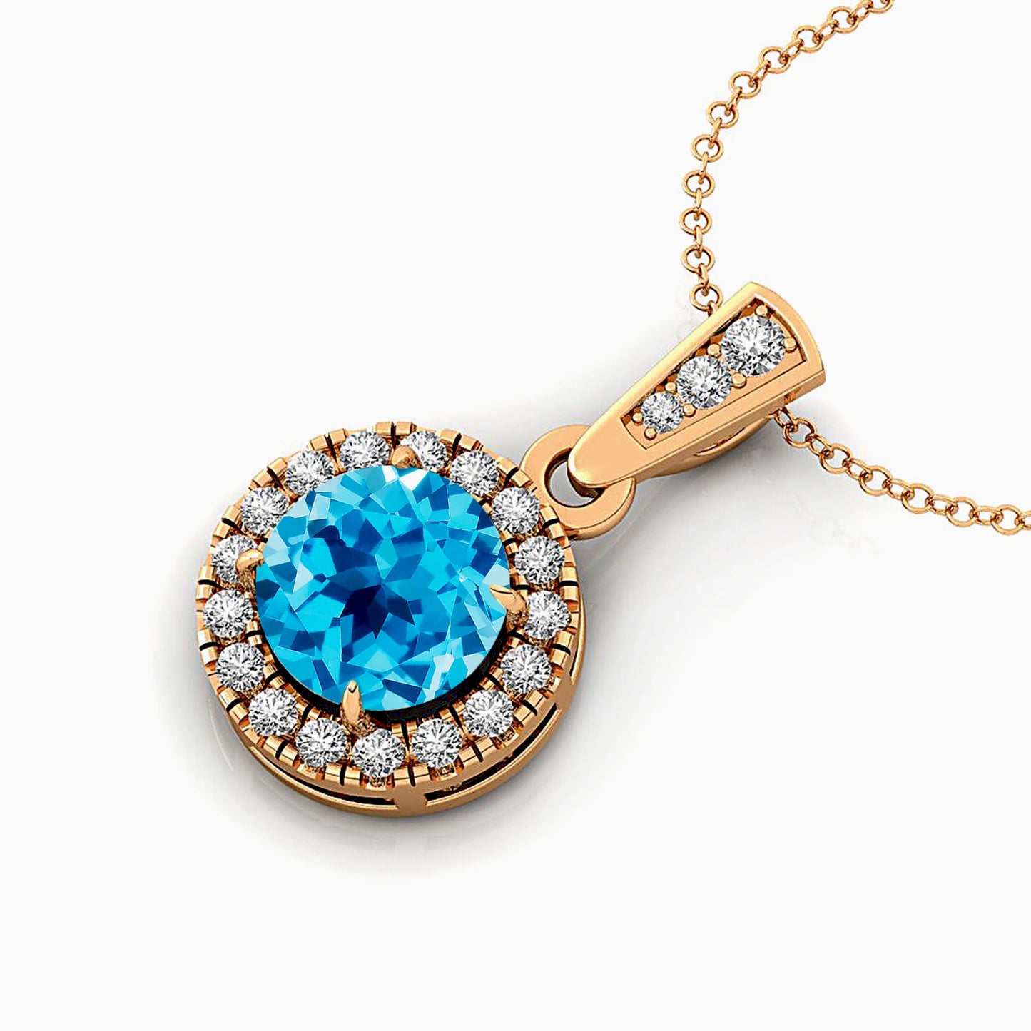 18Kt Solid Gold Cute Rhodium Plated Natural for Blue Topaz Pendant Necklace Real Diamond Women's All Occasion Gift OEM ODM