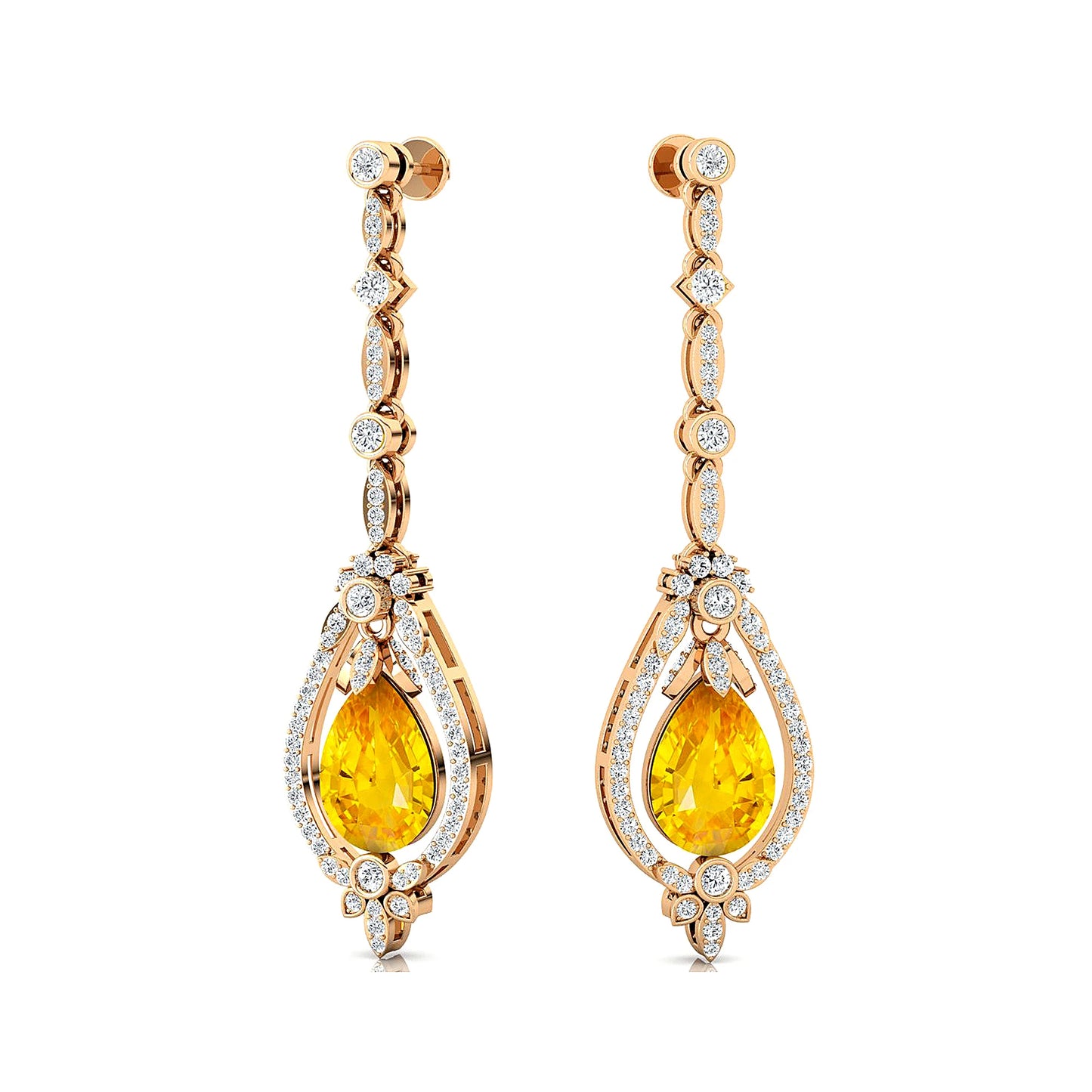 Dainty Drop Earrings Pear Cut Lab Created Yellow Sapphire and Real Diamonds Earrings 18k Solid Gold Rhodium Plated Wedding Gift