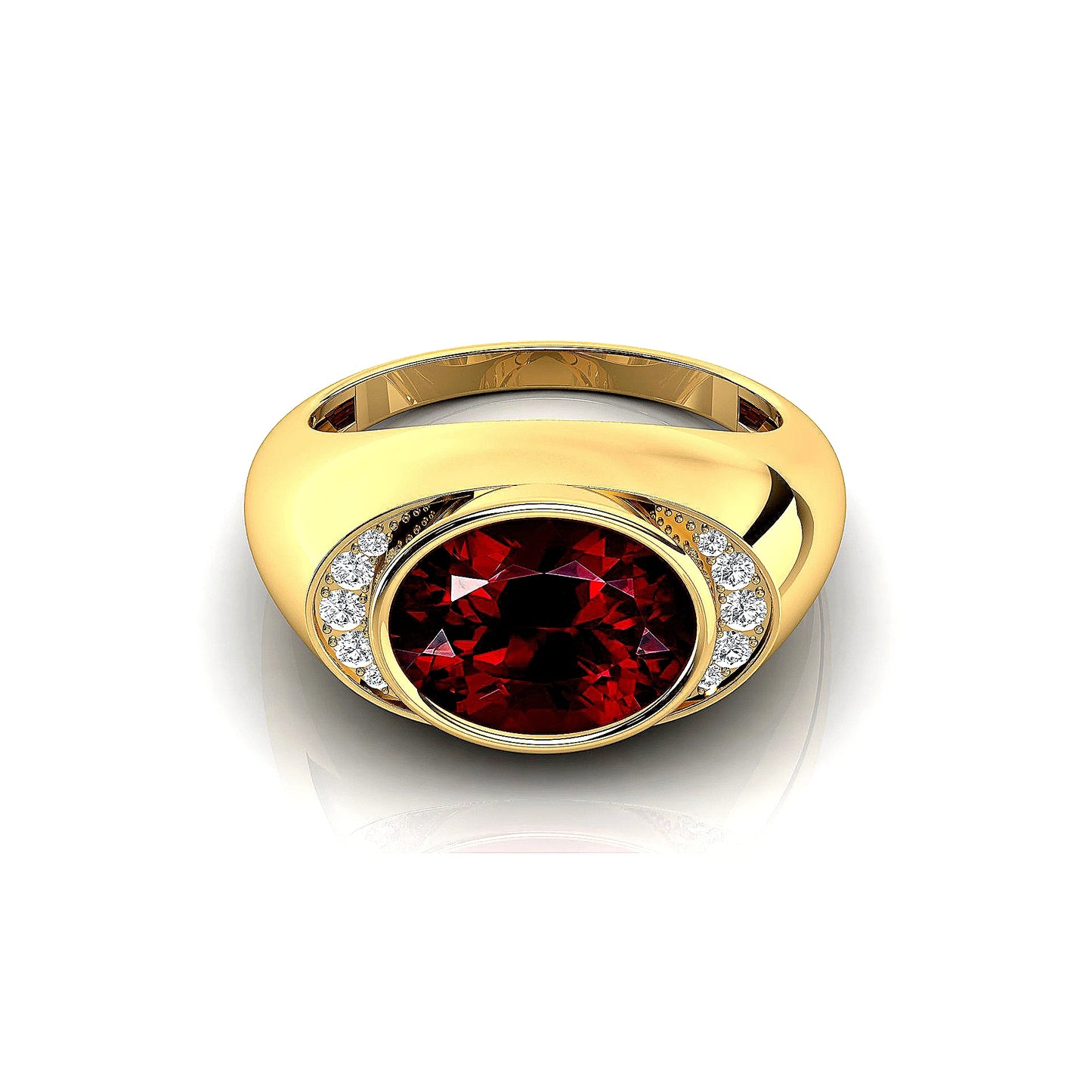Oval Cut Natural Garnet Gemstone Ring With Real Diamonds Anniversary Gift 18k Solid Gold Rhodium Plated Fine Jewelry For Party
