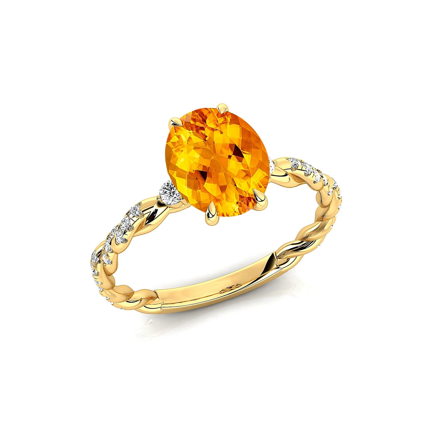 New Gorgeous 18k Solid Gold Dainty Solitaire Rings Cut Natural Citrine Gemstone & White Diamonds Rhodium Plated Partywear Ring