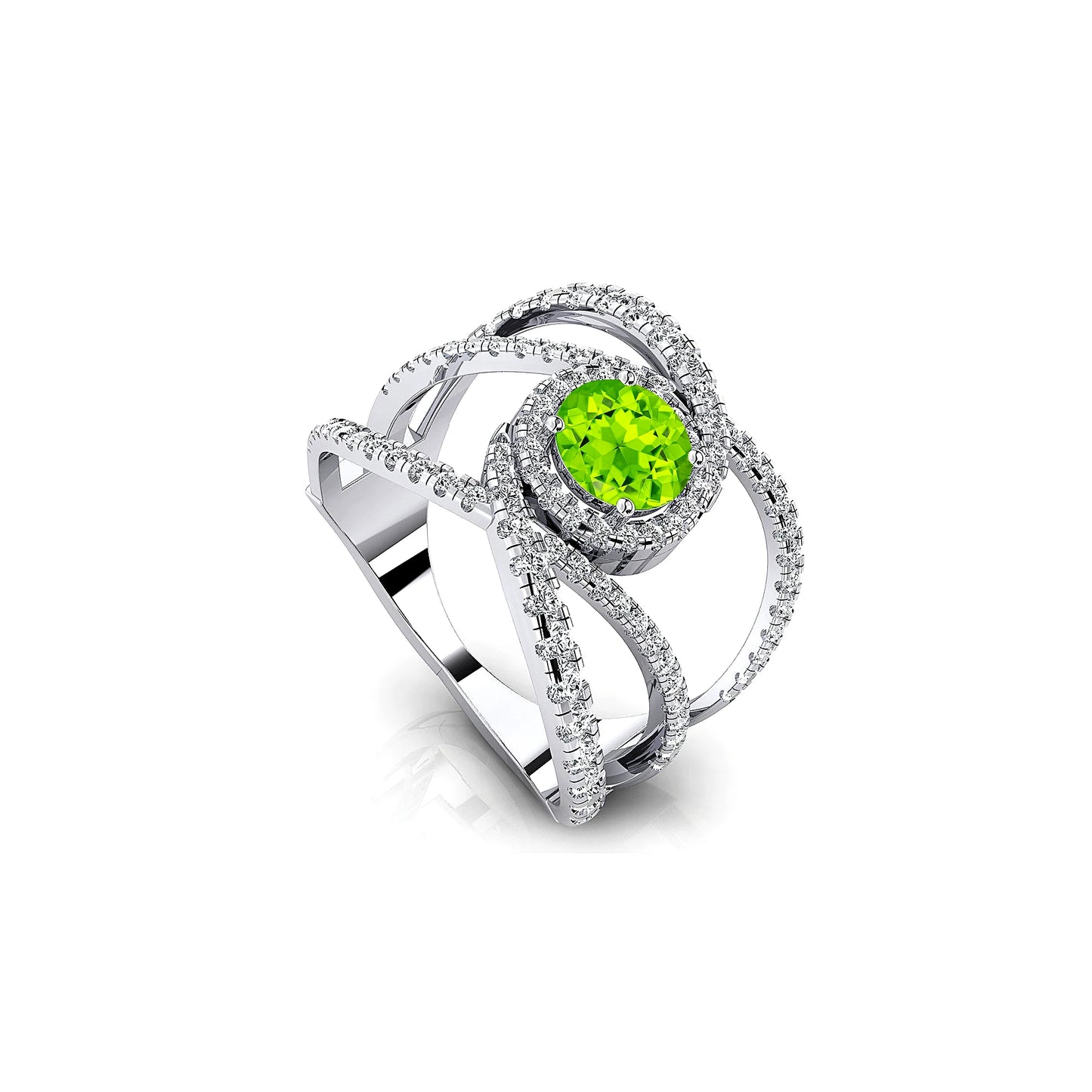 Unique Halo Solitaire Rings 18k Solid Gold Prong Set Natural Peridot Gemstone Diamonds Wedding Engagement Ring Gift For Wife