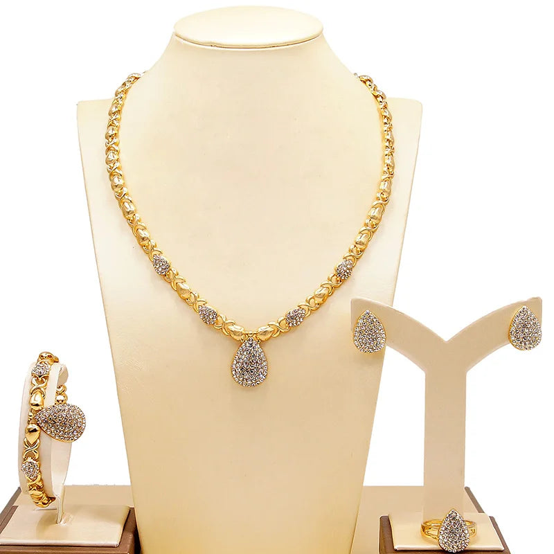 Zhuerrui XOXO New Design American Hot Sale High Quality X Water Drop 18 K Gold Plated Jewelry Set HM20080814