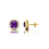 Natural February Birthstone Amethyst Gemstone & Real Diamonds Studded 18k Solid Gold Rhodium Earring Studs Women's Gift