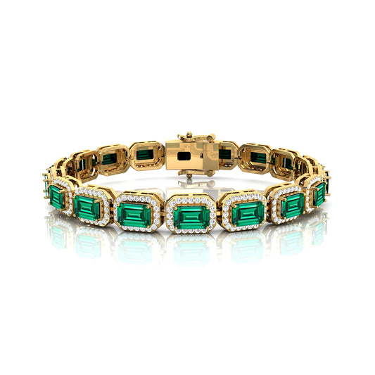 Natural Emerald Gemstone & Real Diamond Studded Luxury Handmade Tennis Bracelet 14k Pure Gold Prong Set Emerald Tennis Bracelets