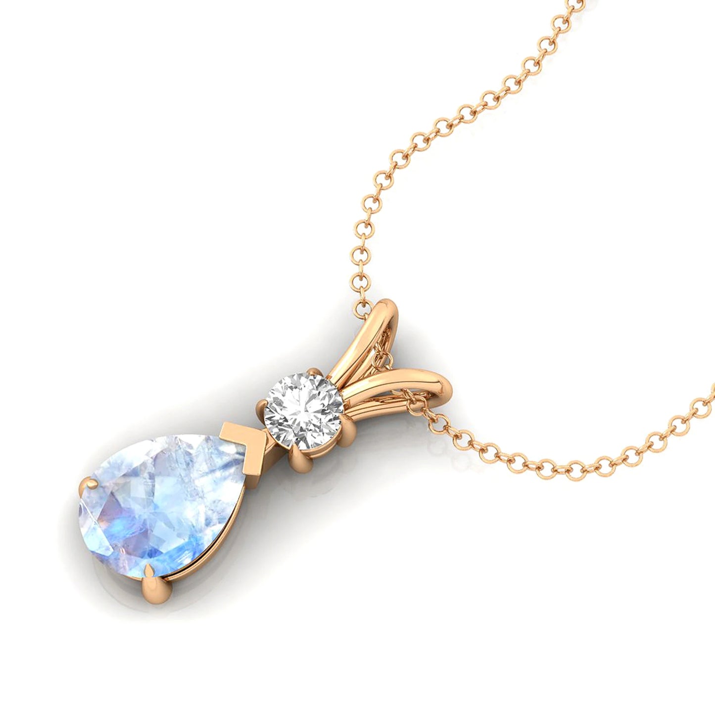 Pear Shape Rainbow Moonstone & Real Diamond Teardrop Shape Pendant 14k Gold Pendant Prong Set Pendant Jewelry Wholesale