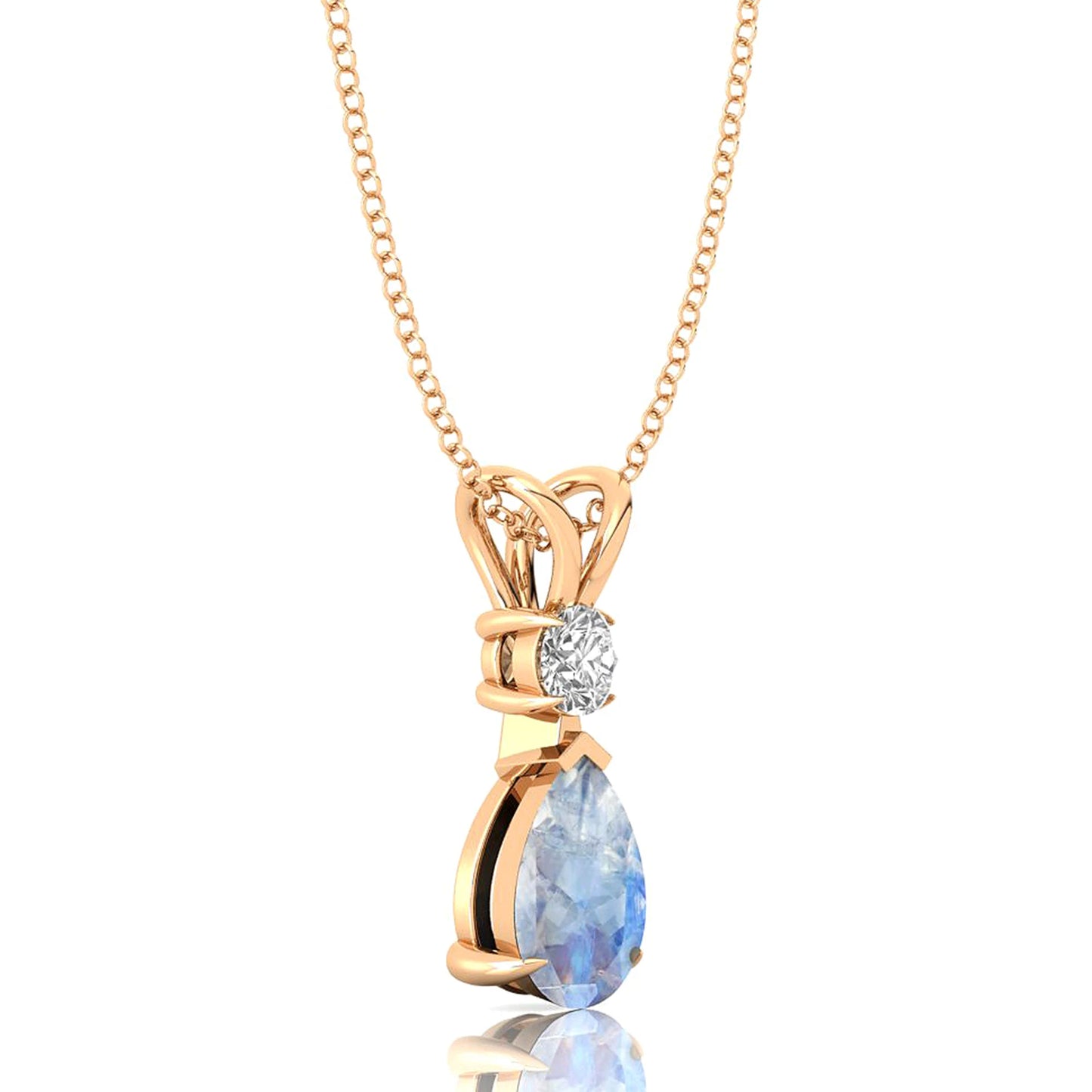 Pear Shape Rainbow Moonstone & Real Diamond Teardrop Shape Pendant 14k Gold Pendant Prong Set Pendant Jewelry Wholesale