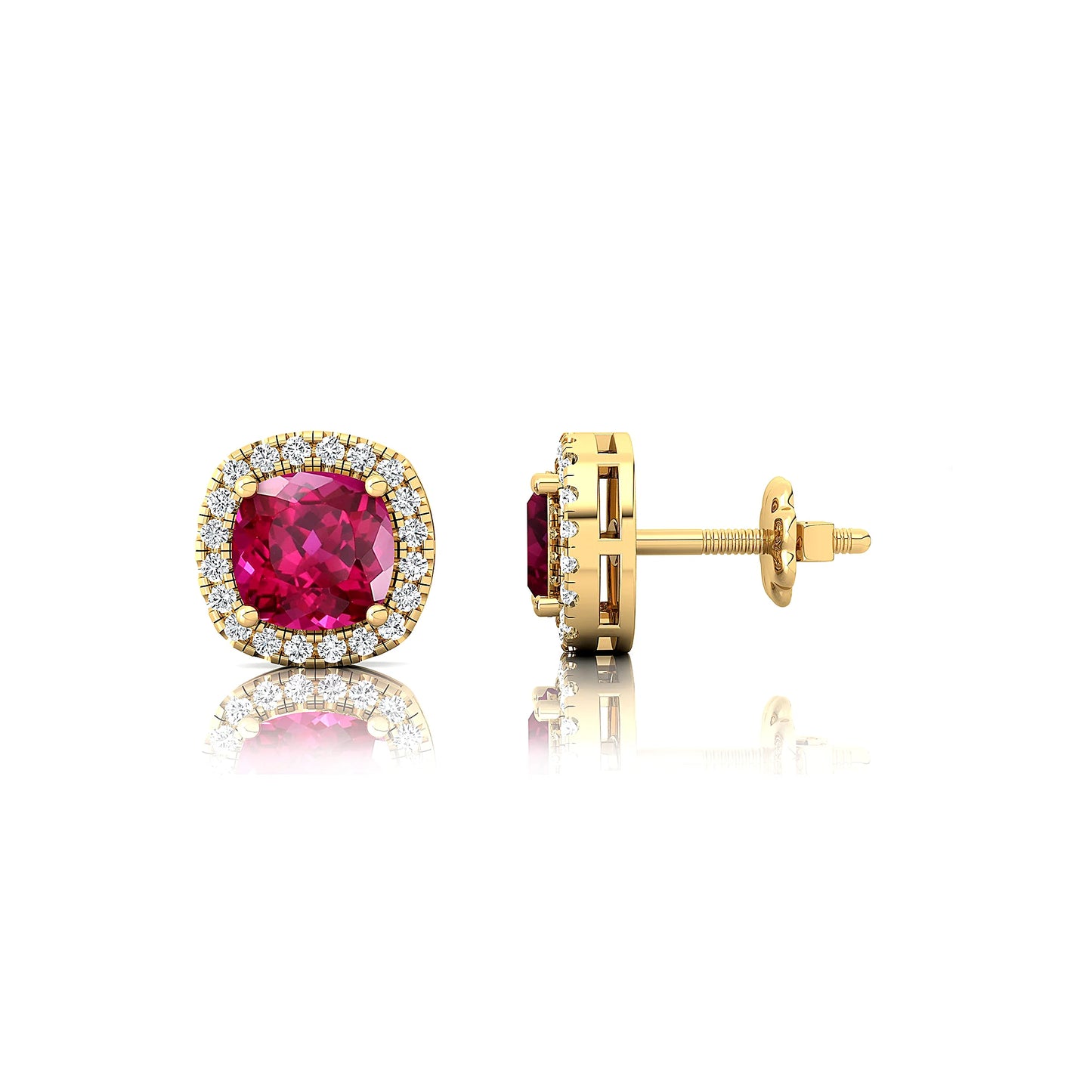 Trendy Lab Grown Pink Sapphire Gemstone & Diamond Halo Stud Earrings 18k Solid Gold Cushion Cut Halo Earrings Handmade Jewelry