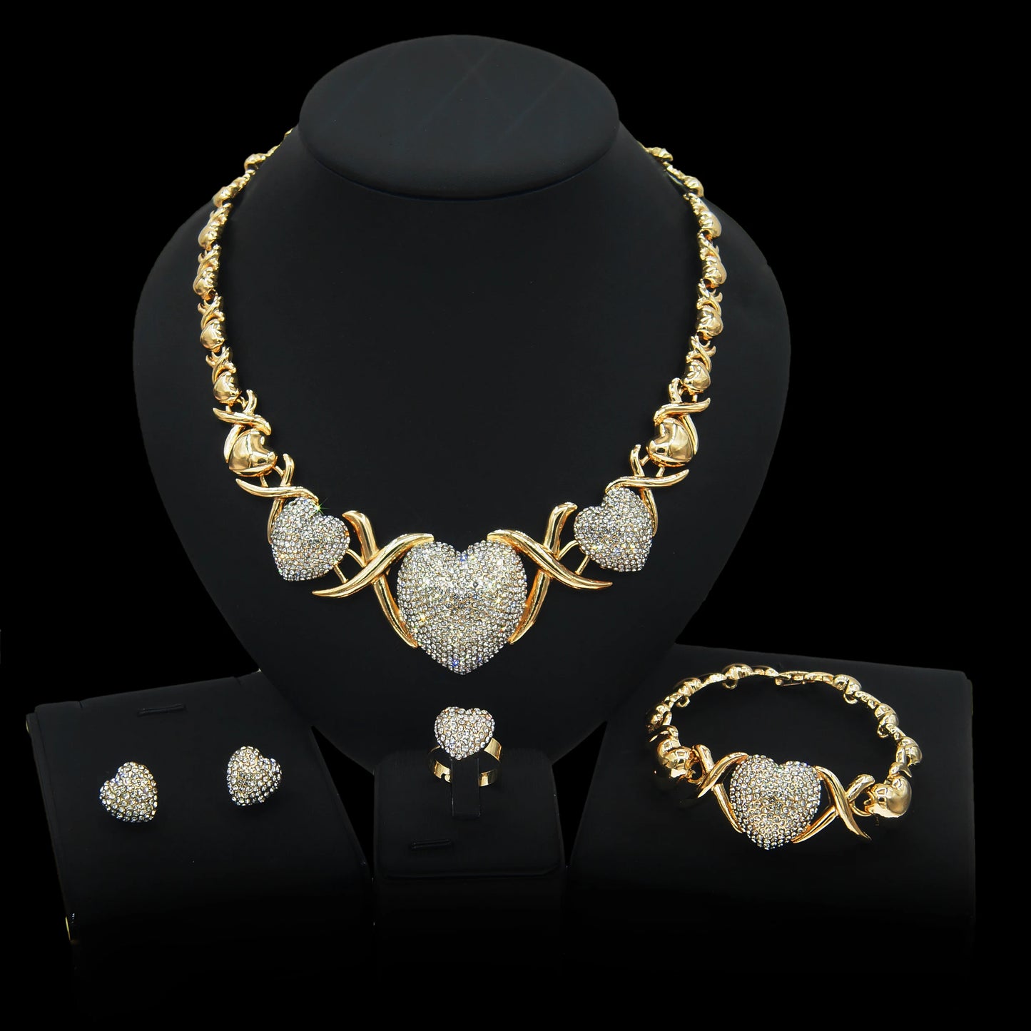 Zhuerrui I Love You Big Heart Hug and Kiss Xoxo Jewelry Sets Wedding High Quality 18K Gold Plated African Women Jewelry SetC0001