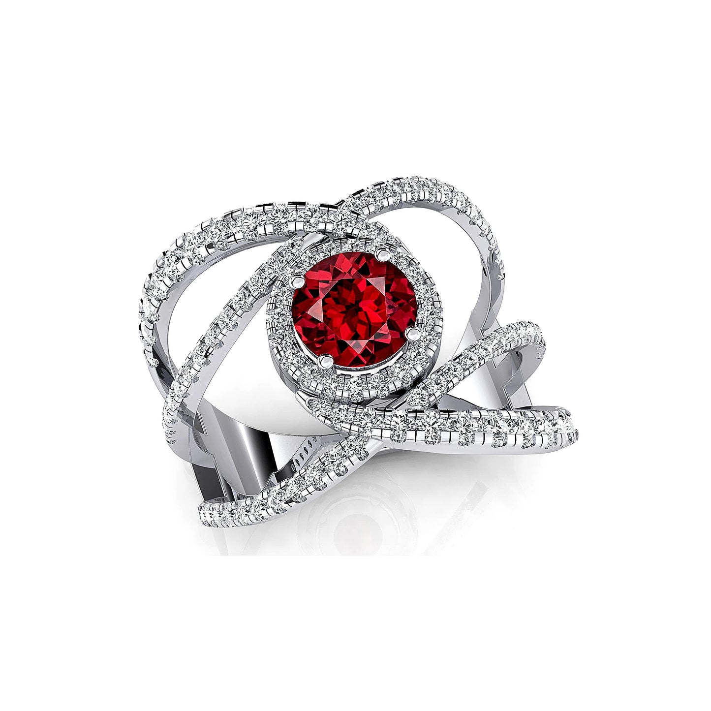 Brilliant Cut Natural Garnet Gemstone Solitaire Cocktail Ring 14k Solid Gold Rhodium Plated Studded Natural Halo Diamonds Ring