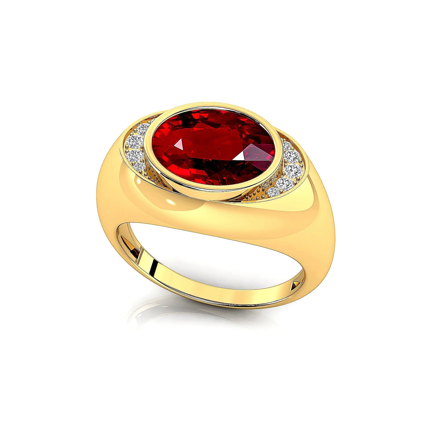 July Birthstone Oval Lab Grown Ruby Halo Signet Ring in 18K Solid Gold with Real White Diamonds Rhodium Plated Wedding Ring Gift