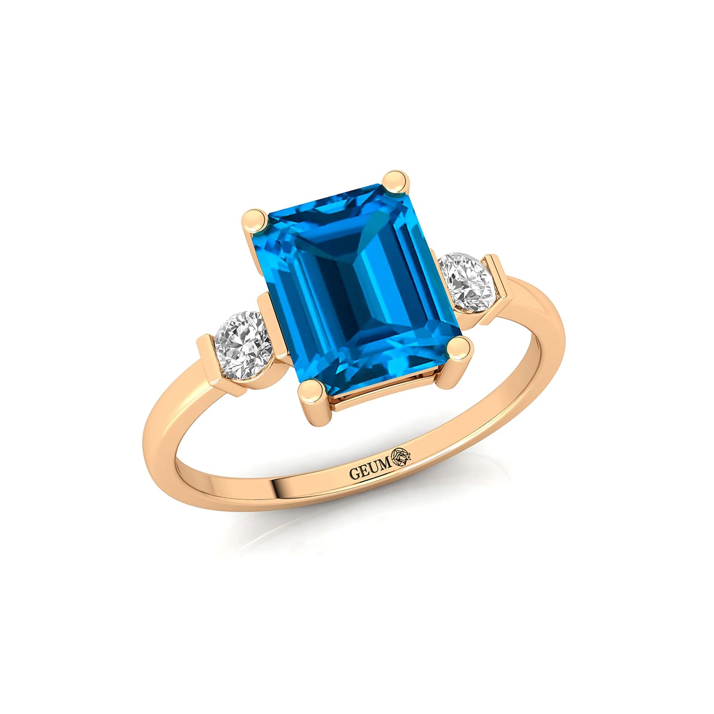 Solid 18K Pure Gold Genuine Pave Diamond Natural Swiss Blue Topaz Gemstone Rings IGI Certified Fine Women's Classic Bridal