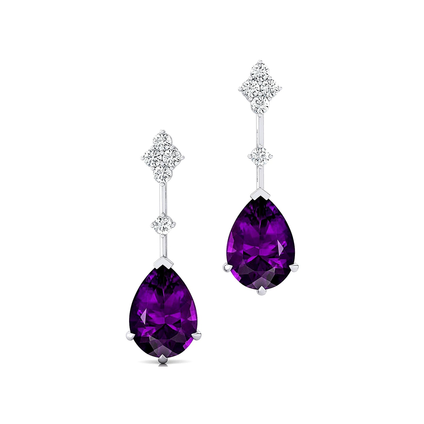 Natural Amethyst Gemstone Earrings 18k Solid Gold Rhodium Plated Cute Minimalist Diamonds Earrings For Wedding Gift