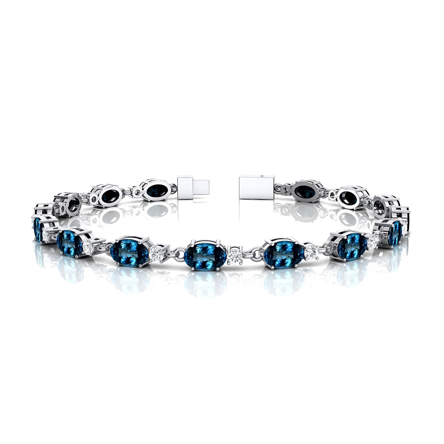 Custom 14k Gold 2.2mm Tennis Bracelet High Quality Fine Jewelry Natural London Blue Topaz & Diamond Unisexual Tennis Bracelets
