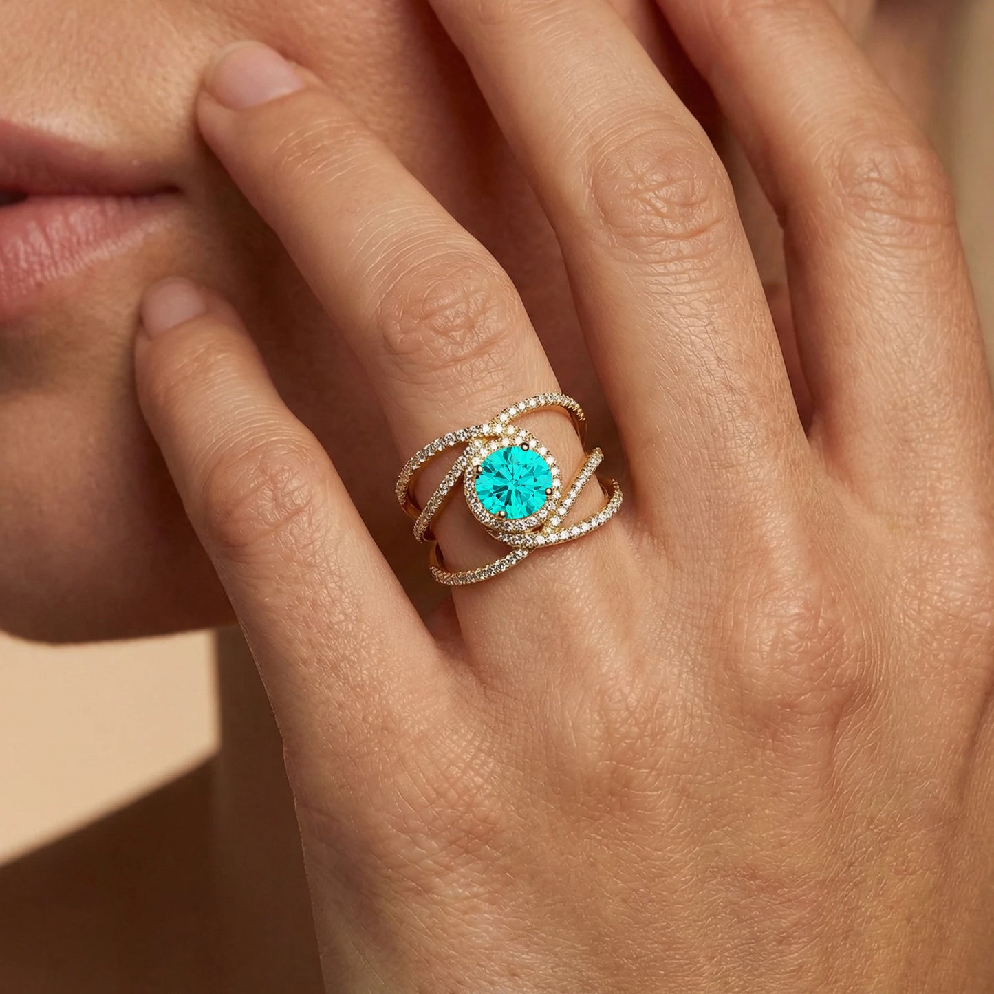 Lab Paraiba Tourmaline Solid Gold Fine Jewelry Women's Rings Natural Diamonds Rhodium Plated Wedding Engagement Birthstone