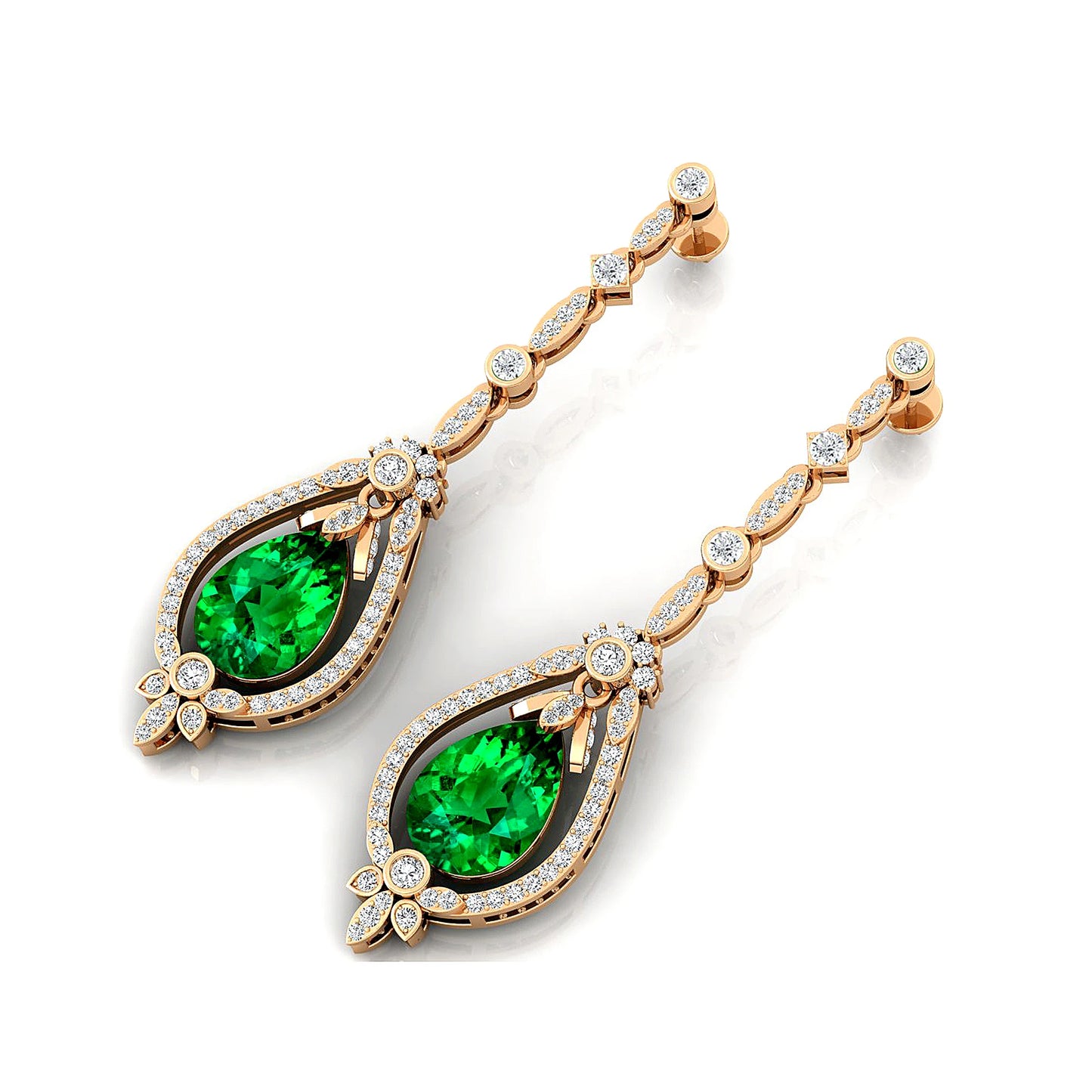 Luxurious Lab Grown Emerald Gemstone Real Diamonds Drop Dangle Earrings Solid Gold Rhodium Plated Fine Jewelry for Women Party