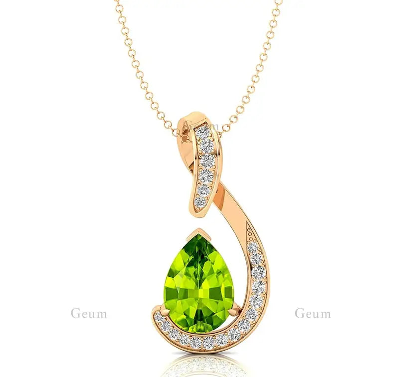 Pear Cut Natural Peridot Gemstone & Real Diamond Charm Pendant in 18K Solid Gold Pendant Custom Bridal Fine Jewelry OEM ODM
