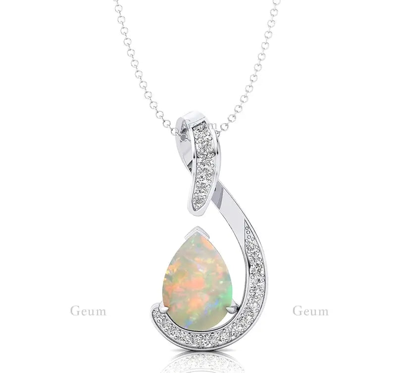 18Kt Solid Gold Pear Shape Natural Ethiopian Opal Gemstone Designer Charm's Pendant Real White Diamonds OEM ODM Wholesale