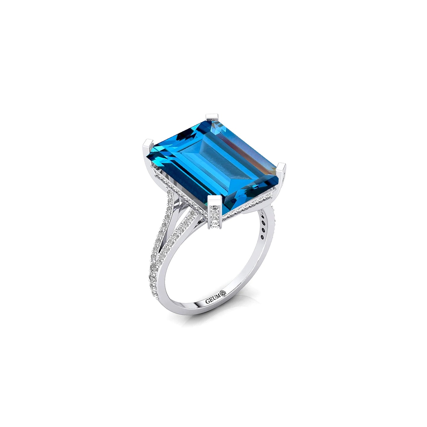 Wholesale 14kt Solid Gold Fine Classic Bridal Rings Natural Swiss Blue Topaz Gemstone Real Diamonds Halo Solitaire Wedding Party