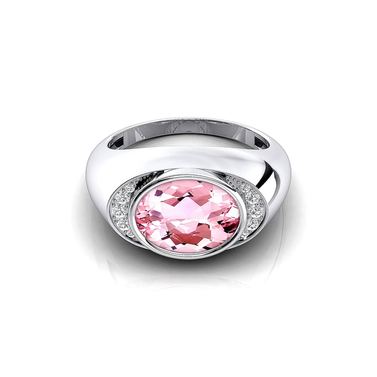 18k Solid Gold Rings Natural Morganite Gemstone With Real Diamonds Classic Wedding Ring Rhodium Plated Jewelry Gift For Mother