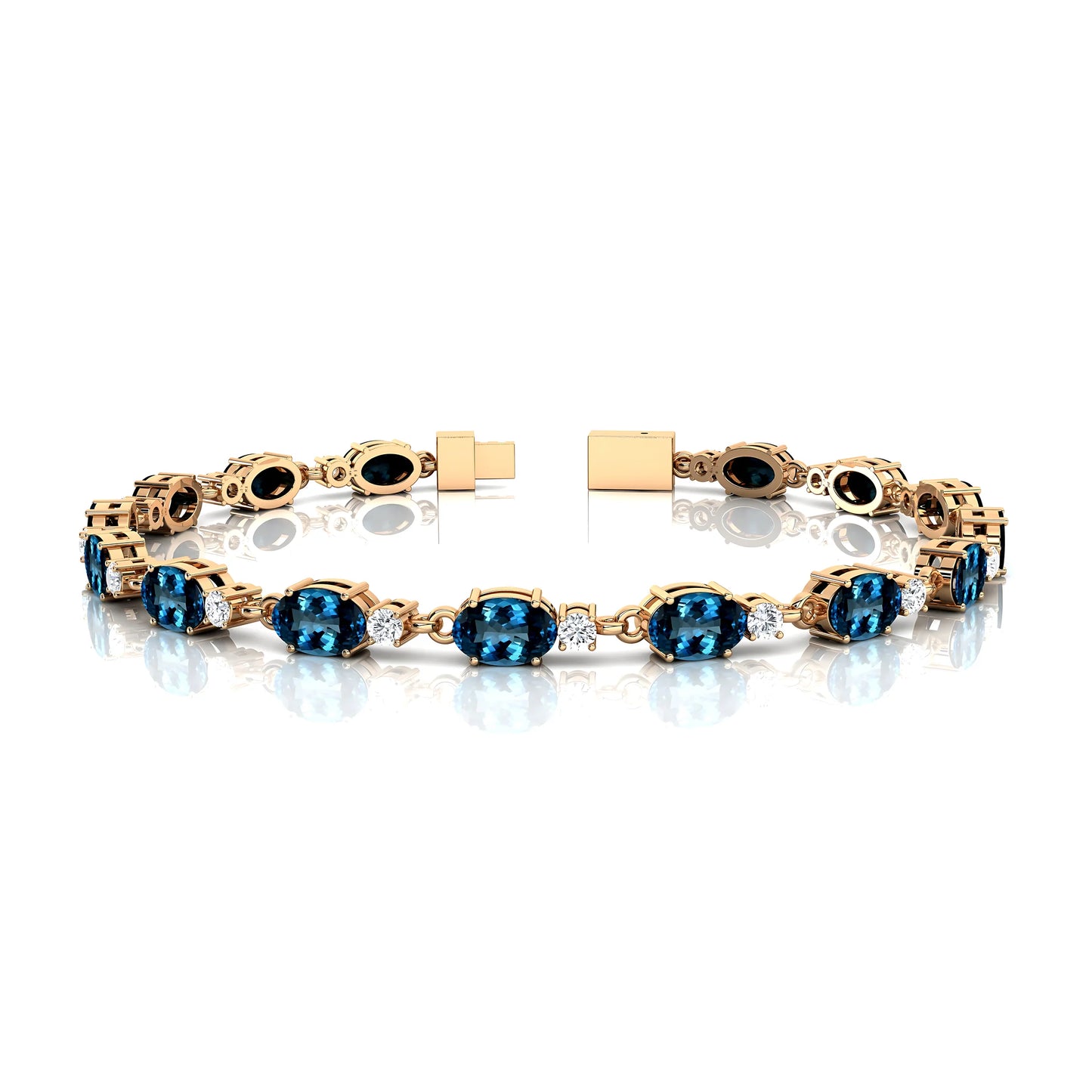 Custom 14k Gold 2.2mm Tennis Bracelet High Quality Fine Jewelry Natural London Blue Topaz & Diamond Unisexual Tennis Bracelets