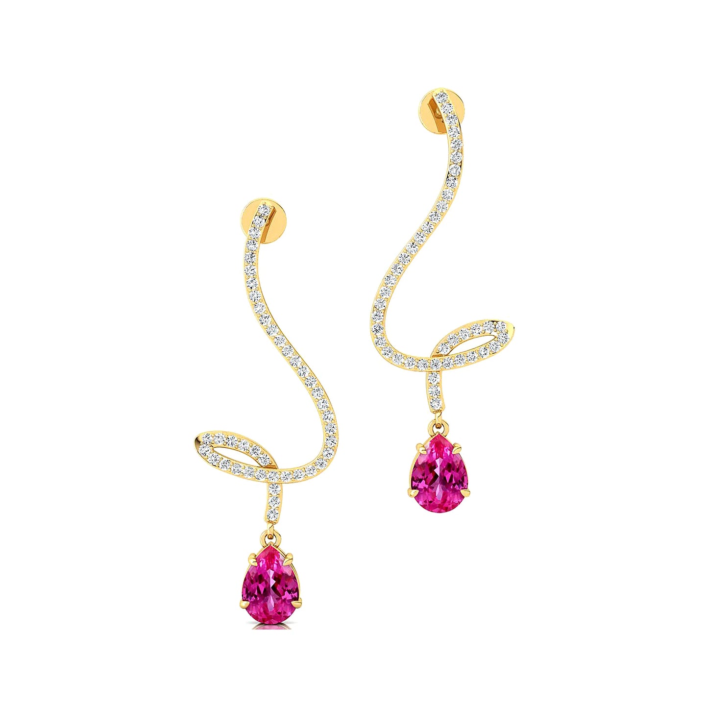 Lab Grown Pink Sapphire Gemstone & Natural Diamonds Classic Design 18K Gold Drop Earrings Trendy Birthstone Wedding Wear Earring