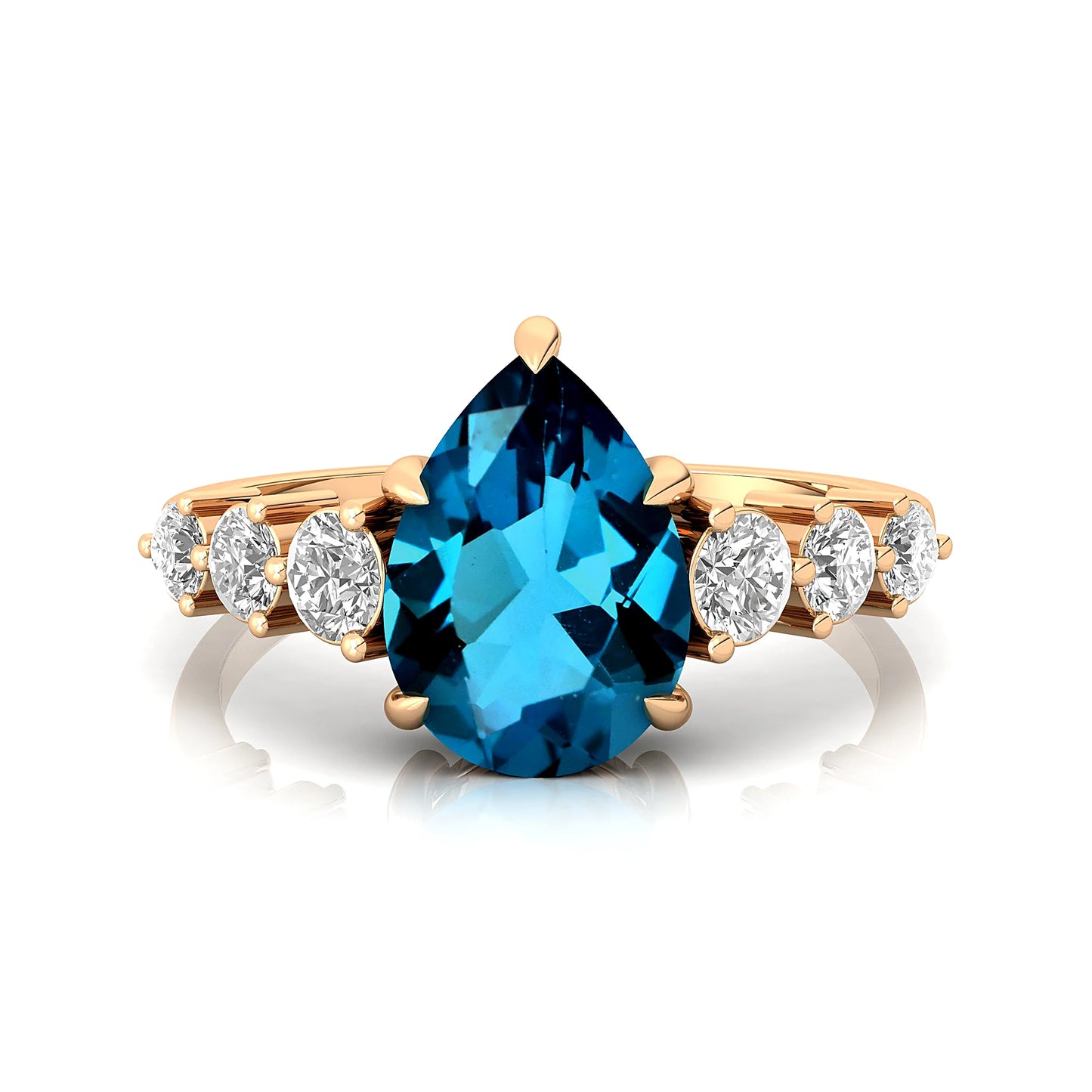 Wholesale Engagement Wedding Minimalist Classic Jewelry 18k Solid Gold Bridal Ring Adorned Natural London Blue Topaz Gemstone