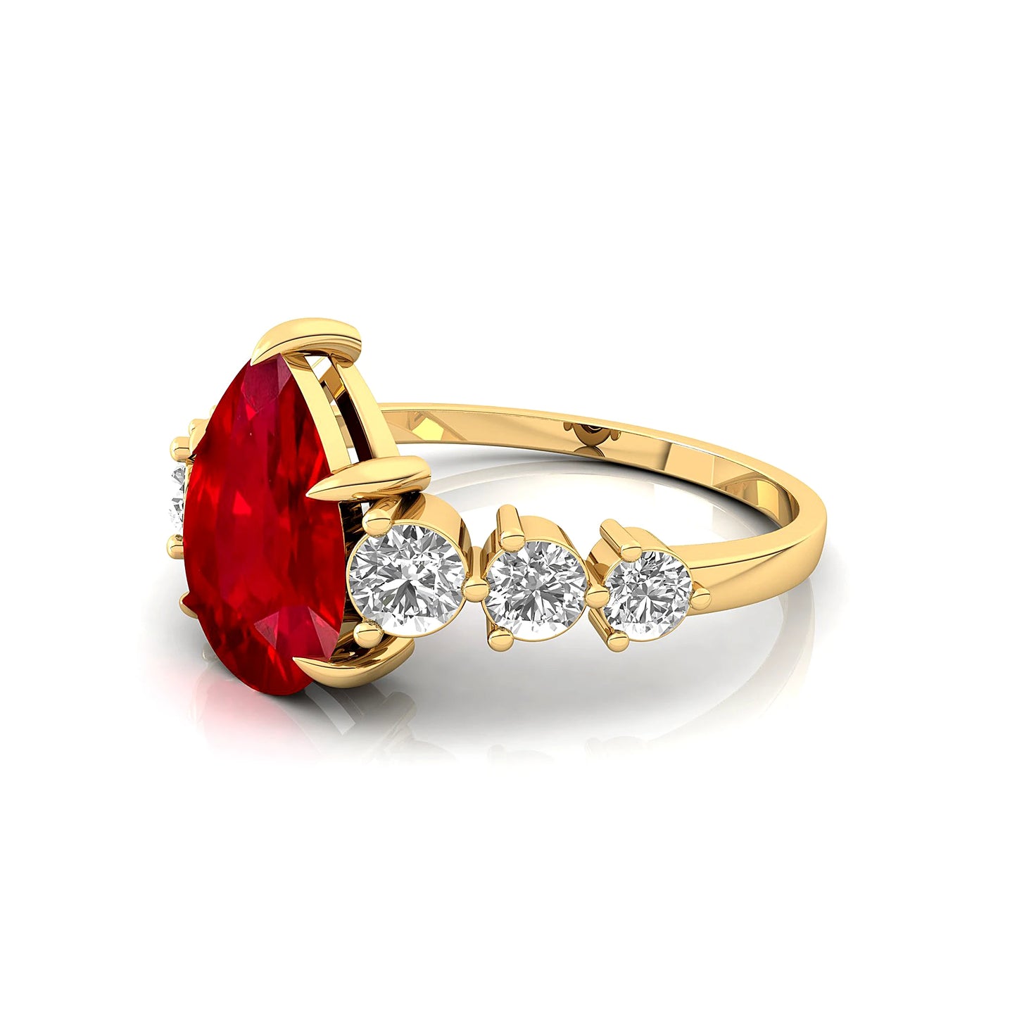14K Pure Gold Lab Grown Ruby Gemstone & Diamond Band Solitaire Ring New Arrival Classic July Birthstone Party Anniversary Rings